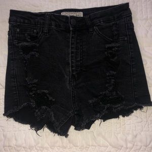 Black distressed denim shorts
